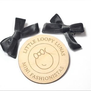 Dark Grey Velvet Piggies Pigtail Hair Bows Set